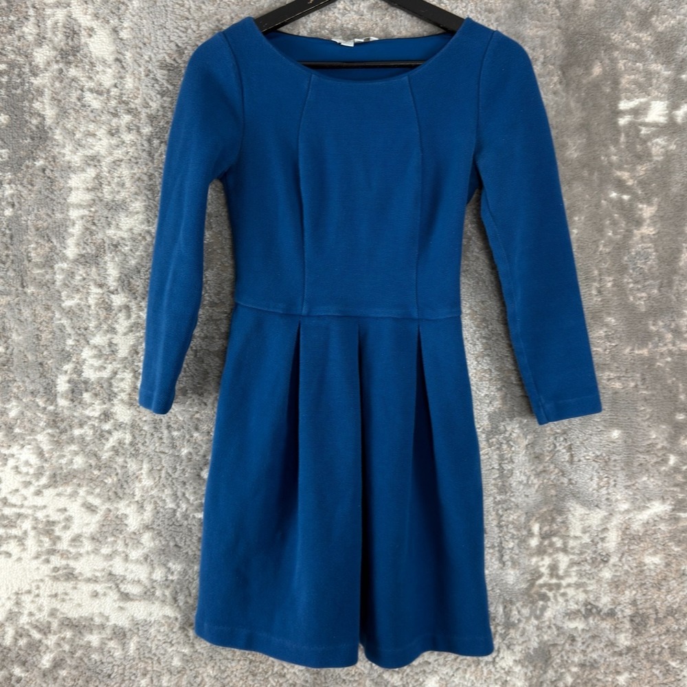 Boden Blue Long-Sleeve Pleated Mini Dress